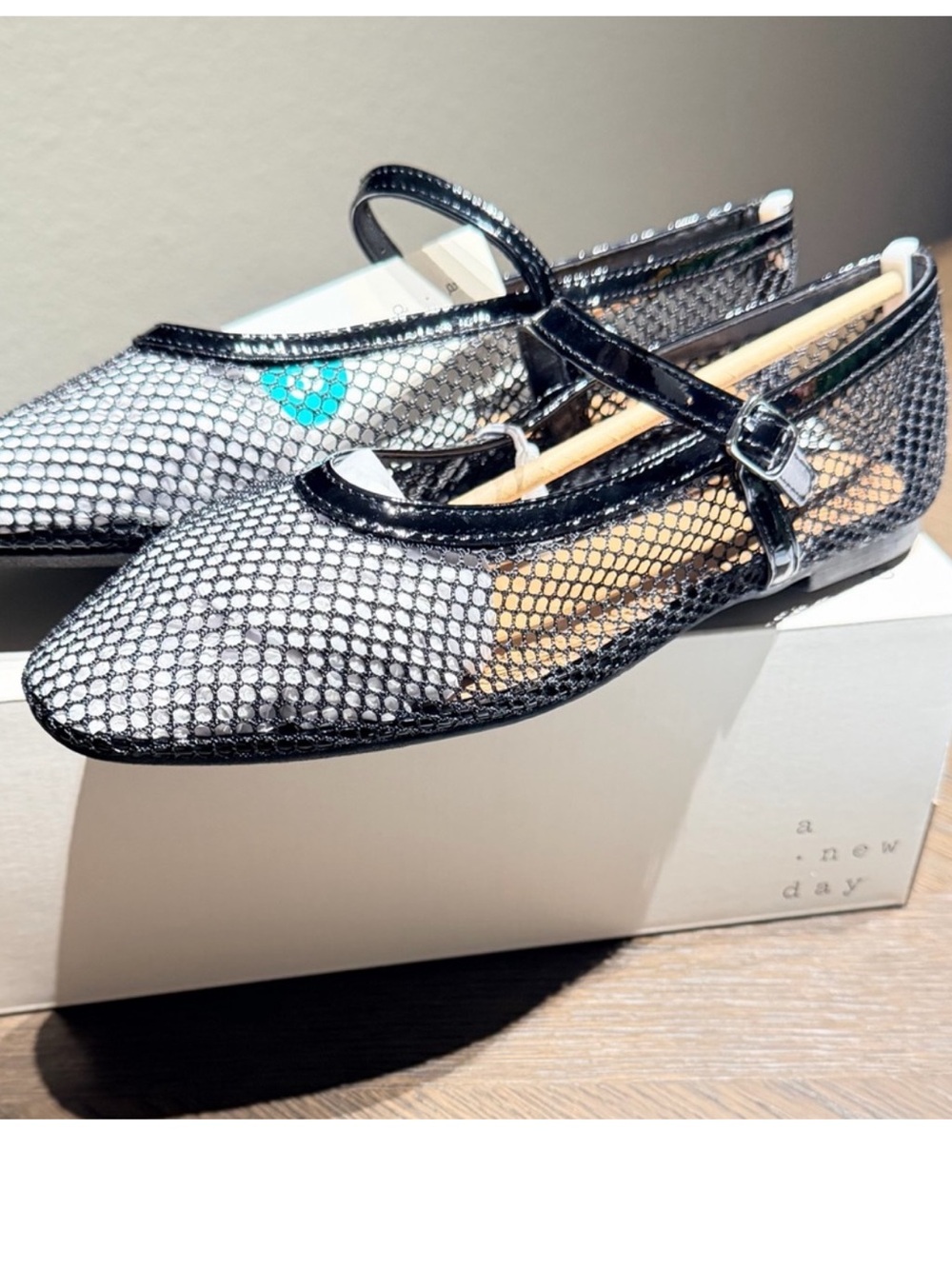 a new day Black Mesh Mary Jane Flats